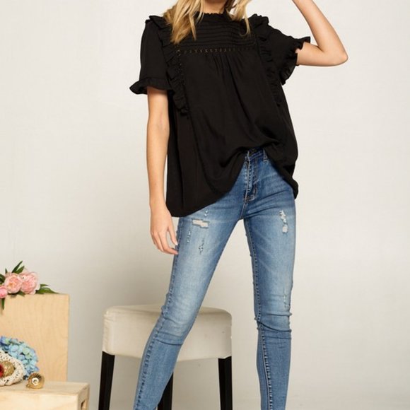 High neck pintuck top - Picture 2 of 2